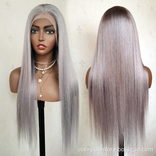 Frontal Wig Vendors Wholesale Brazilian Virgin Hair Silver Gray Transparent HD Lace Wigs Colored Lace Front Human Hair Wigs